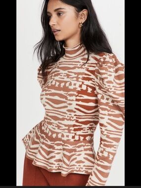 Ulla Johnson Rose Quartz & Cream Patterned Turtleneck Pullover size S